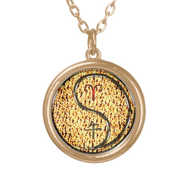 Aries & Fire Horse Gold Plated Necklace (Front)
