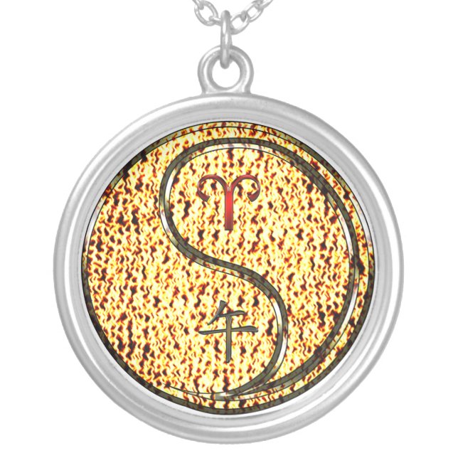 Aries & Fire Horse Silver Plated Necklace (Front)