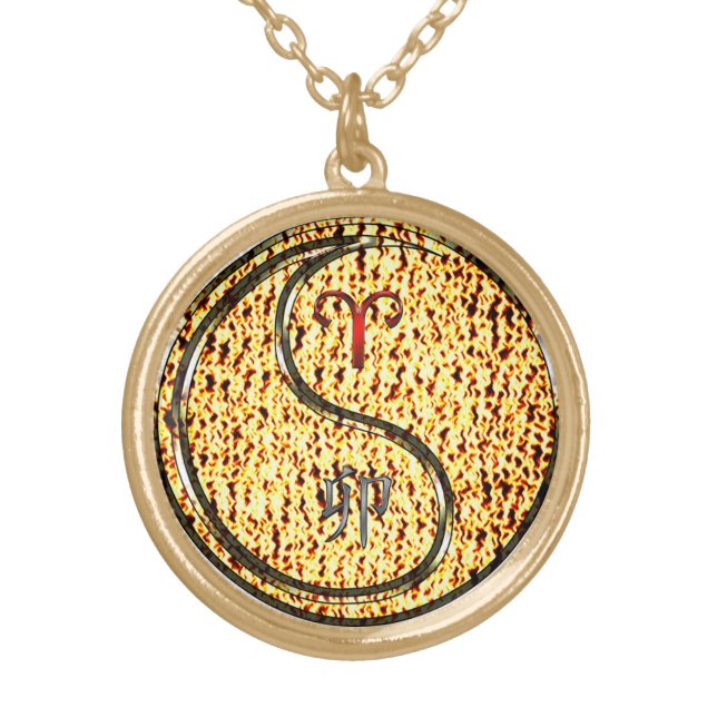 Aries & Fire Rabbit Gold Plated Necklace (Front)