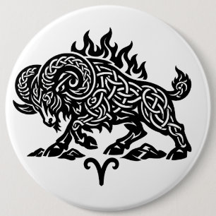 Aries Fire‑Ram – Celtic Haunted Ink Zodiac Button