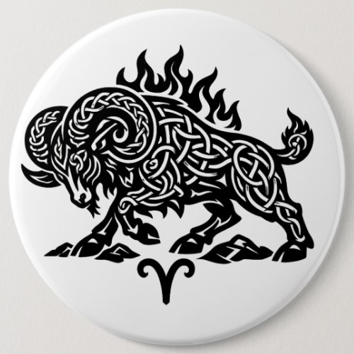Aries Fire‑Ram – Celtic Haunted Ink Zodiac Button