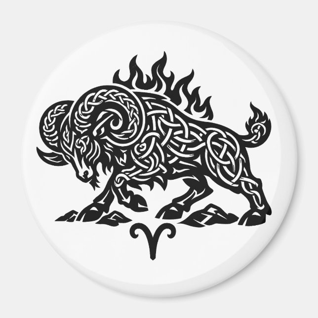 Aries Fire‑Ram – Celtic Haunted Ink Zodiac Magnet (Front)