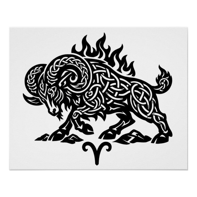 Aries Fire‑Ram – Celtic Haunted Ink Zodiac Poster (Front)