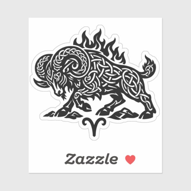 Aries Fire‑Ram – Celtic Haunted Ink Zodiac Sticker (Sheet)