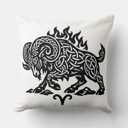 Aries Fire‑Ram – Celtic Haunted Ink Zodiac Throw Pillow