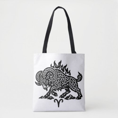 Aries Fire‑Ram – Celtic Haunted Ink Zodiac Tote Bag