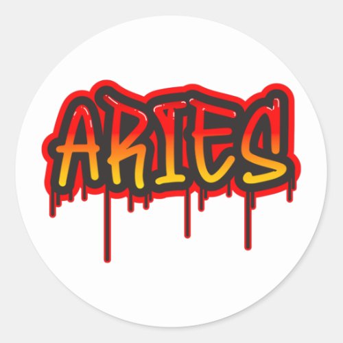 ARIES Fire Sign Dripping Word Art Spray Paint Classic Round Sticker