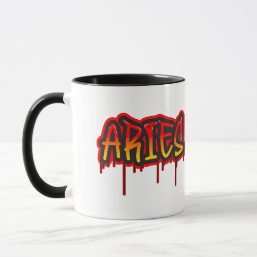 ARIES Fire Sign Dripping Word Art Spray Paint Mug