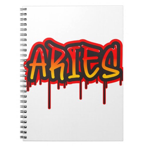 ARIES Fire Sign Dripping Word Art Spray Paint Notebook