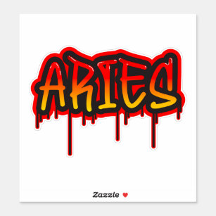 ARIES Fire Sign Dripping Word Art Spray Paint Sticker