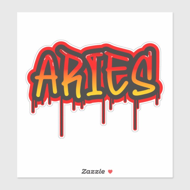 ARIES Fire Sign Dripping Word Art Spray Paint Sticker (Sheet)