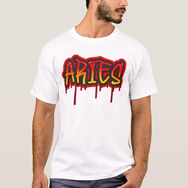 ARIES Fire Sign Dripping Word Art Spray Paint T-Shirt (Front)