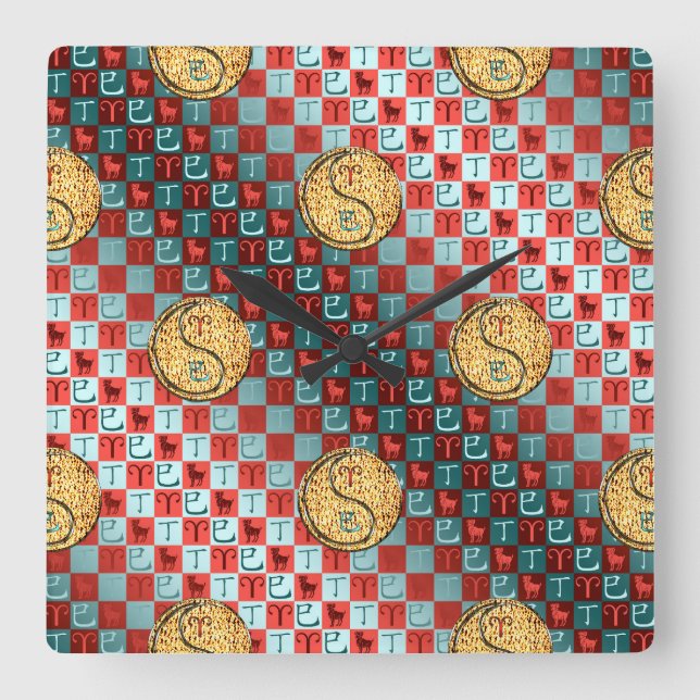 Aries & Fire Snake Square Wall Clock (Front)