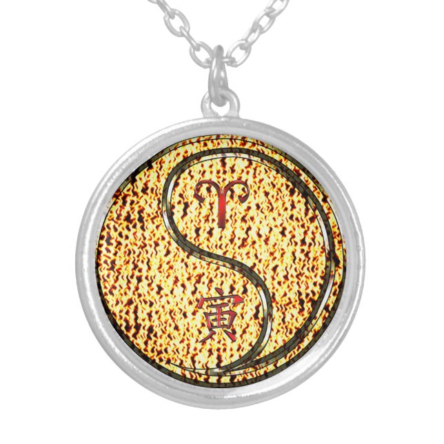 Aries & Fire Tiger Silver Plated Necklace (Front)