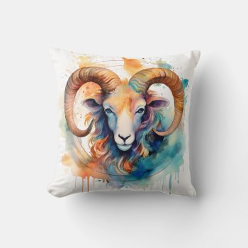 Aries Fire: Watercolor Zodiac Throw Pillow by HappyThoughtsShop at Zazzle