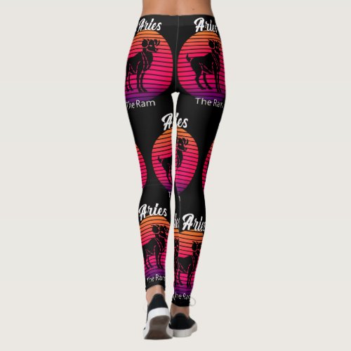 Aries Gifts Cool Retro Sunset Zodiac Sign Birthday Leggings