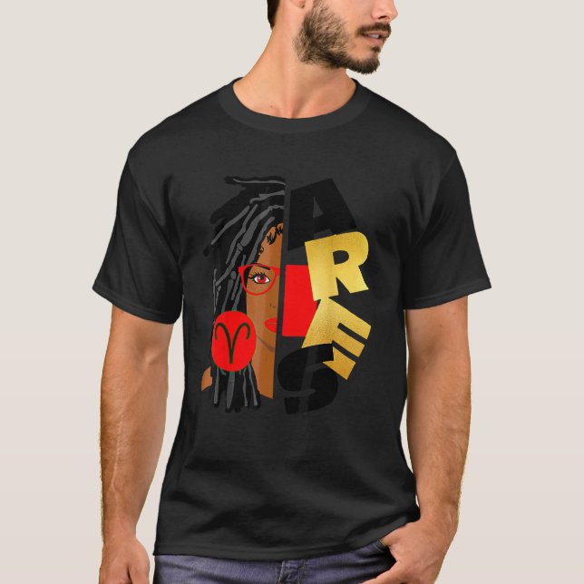 Aries Girl Afro Locs Girl Zodiac Signs Birthday  2 T-Shirt (Front)