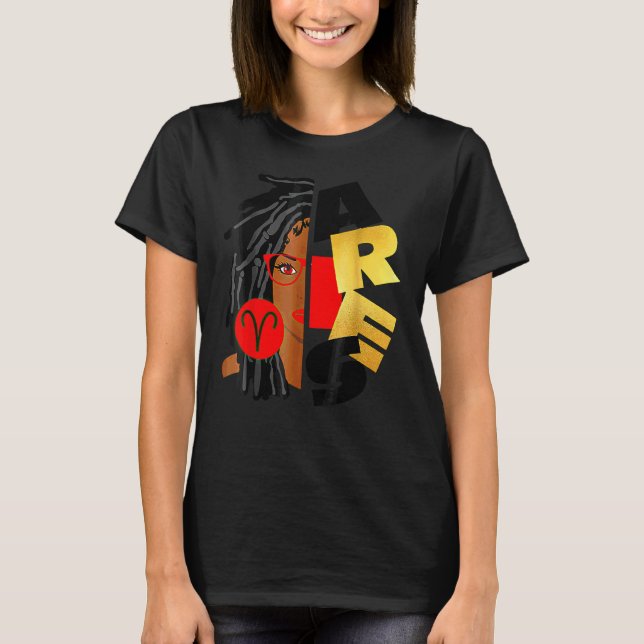 Aries Girl Afro Locs Girl Zodiac Signs Birthday   T-Shirt (Front)