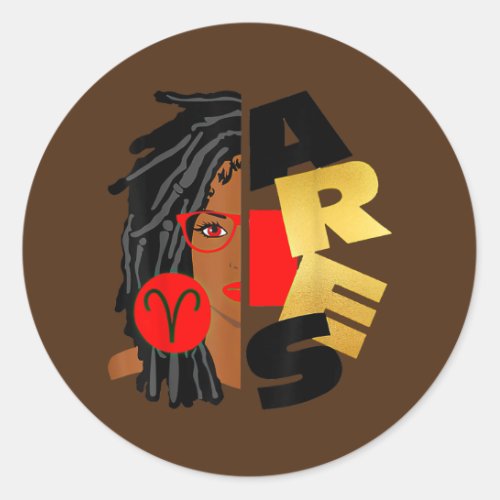 Aries Girl Afro Tee  Classic Round Sticker
