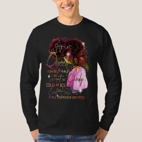 Aries Girl Birthday  Melanin Afro Queen For Black  T_Shirt