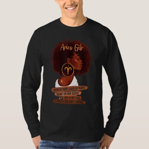 Aries Girl Birthday  Melanin Afro Queen For Black  T_Shirt