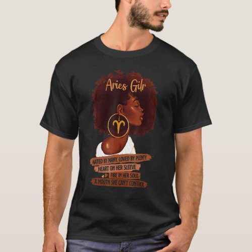 Aries Girl Birthday  Melanin Afro Queen For Black  T_Shirt