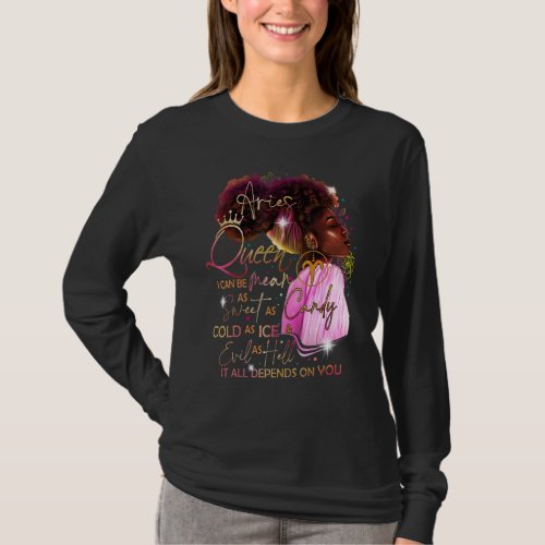 Aries Girl Birthday  Melanin Afro Queen For Black  T_Shirt