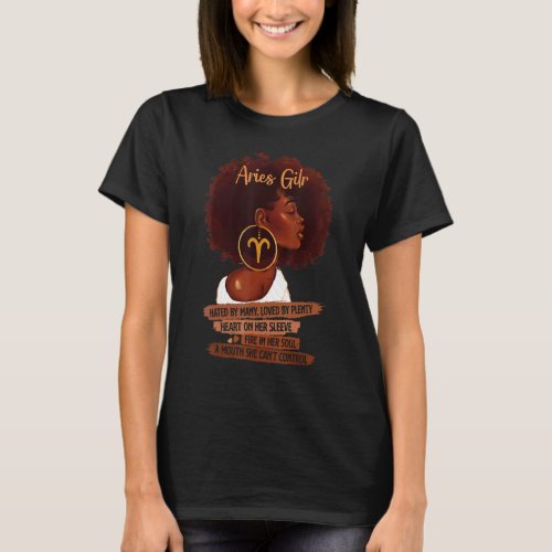 Aries Girl Birthday  Melanin Afro Queen For Black  T_Shirt