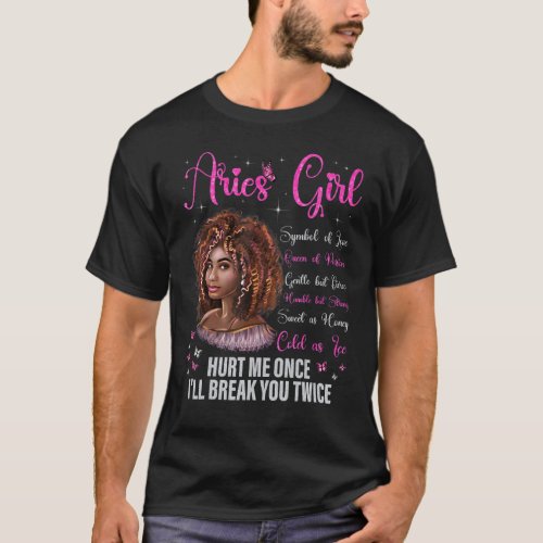 Aries Girl Black Queen Zodiac Birthday Afro Natura T_Shirt