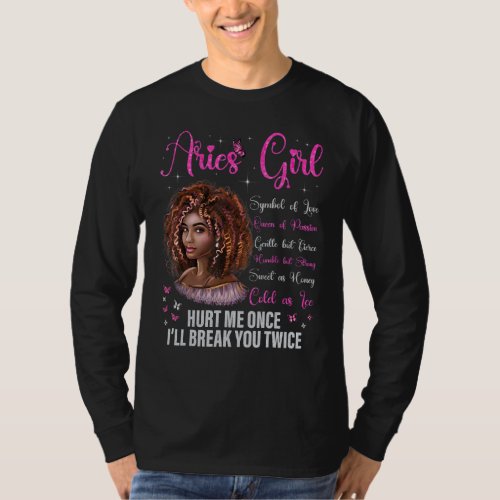 Aries Girl Black Queen Zodiac Birthday Afro Natura T_Shirt