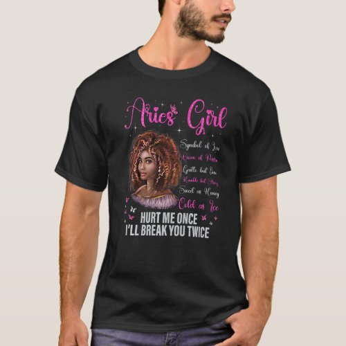 Aries Girl Black Queen Zodiac Birthday Afro Natura T_Shirt