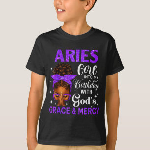 Aries Girl Stepping Birthday Black Women Afro Chri T-Shirt