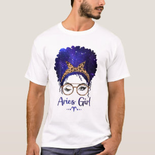 Aries Girl Zodiac Astrology Star Sign Leopard Head T-Shirt
