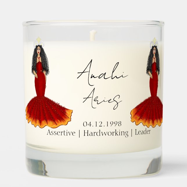 Aries Goddess Personalized Name and Birth Date Scented Candle (Front)