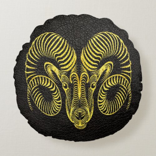 Aries Gold on Leather Round Pillow
