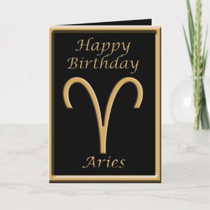 Aries Gold Symbol Black Birthday Greeting Card