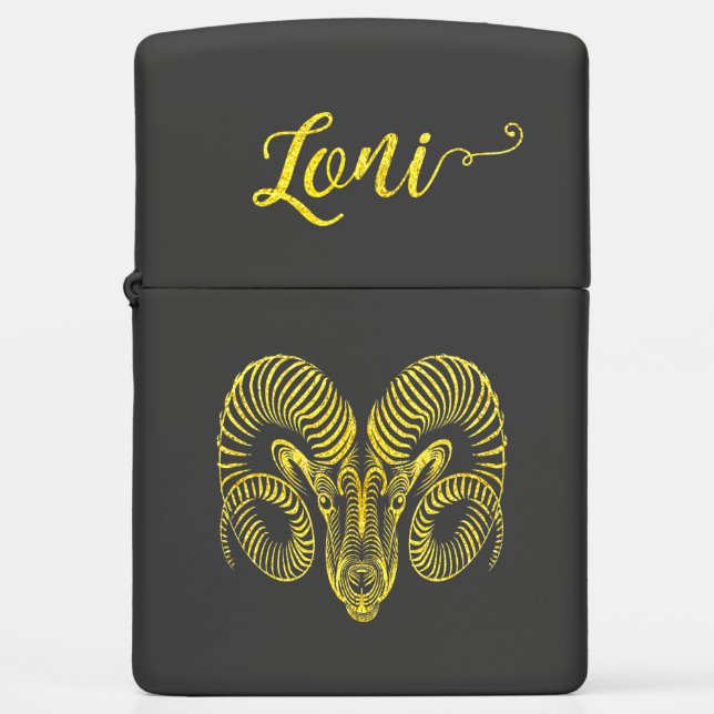 Aries Gold Zippo Lighter with Name (Front)