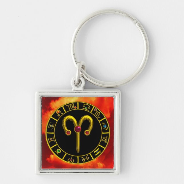 ARIES GOLD ZODIAC BIRTHDAY JEWEL Astrology Chart Keychain (Front)