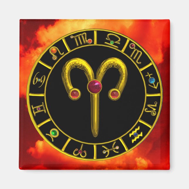 ARIES GOLD ZODIAC BIRTHDAY JEWEL Astrology Chart Magnet (Front)