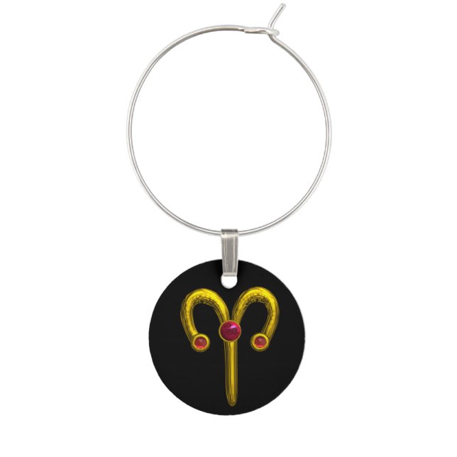 ARIES GOLD ZODIAC BIRTHDAY JEWEL, RED RUBY, Black Wine Charm (Front)