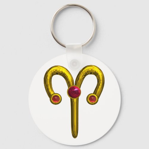 ARIES GOLD ZODIAC BIRTHDAY JEWEL White Keychain