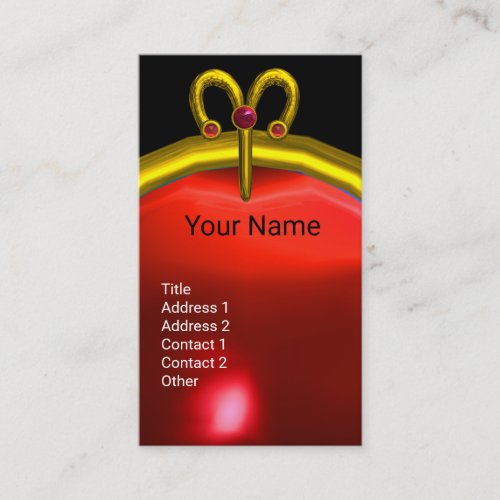 ARIES GOLD ZODIAC JEWEL RED RUBY MONOGRAM Black Business Card