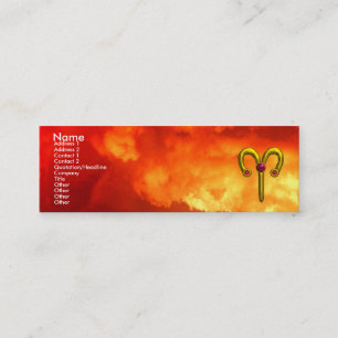 ARIES GOLD ZODIAC SIGN JEWEL ,Yellow Red Flames Mini Business Card