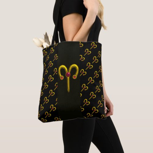 ARIES GOLD ZODIAC SIGN Red Ruby Black Tote Bag