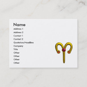 ARIES / GOLD ZODIAC SIGN,Red Ruby Gem, White Business Card