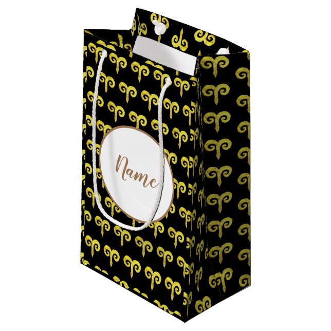 Aries Golden Astrology Personalized Small Gift Bag (Front Angled)