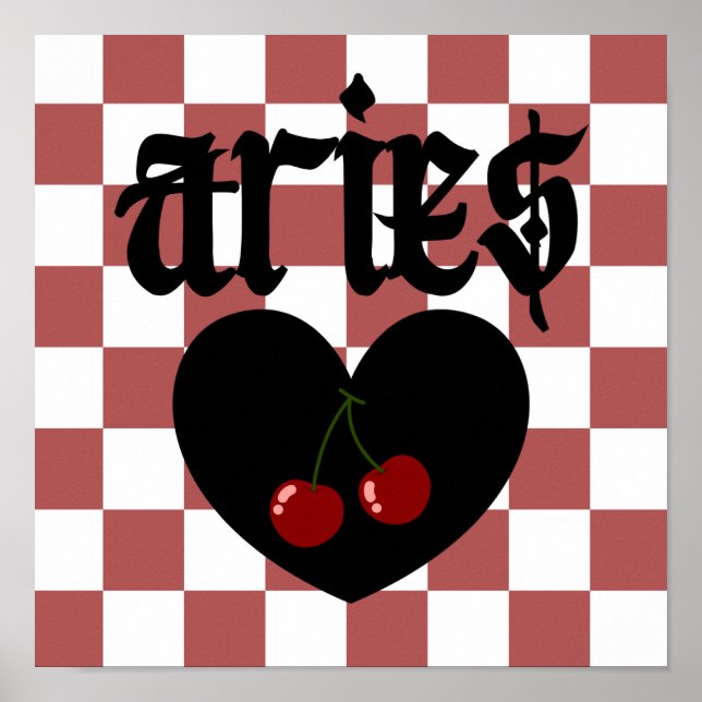 Aries Gothic Aesthetic Checkered Cherry Art Poster (Front)
