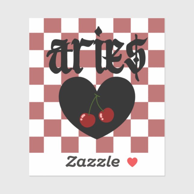 Aries Gothic Aesthetic Checkered Cherry Art Sticker (Sheet)