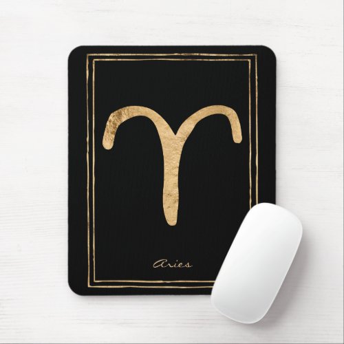 Aries hammered gold stylized astrology symbol mouse pad