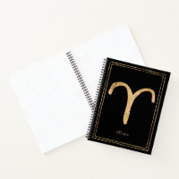 Aries hammered gold stylized astrology symbol note notebook